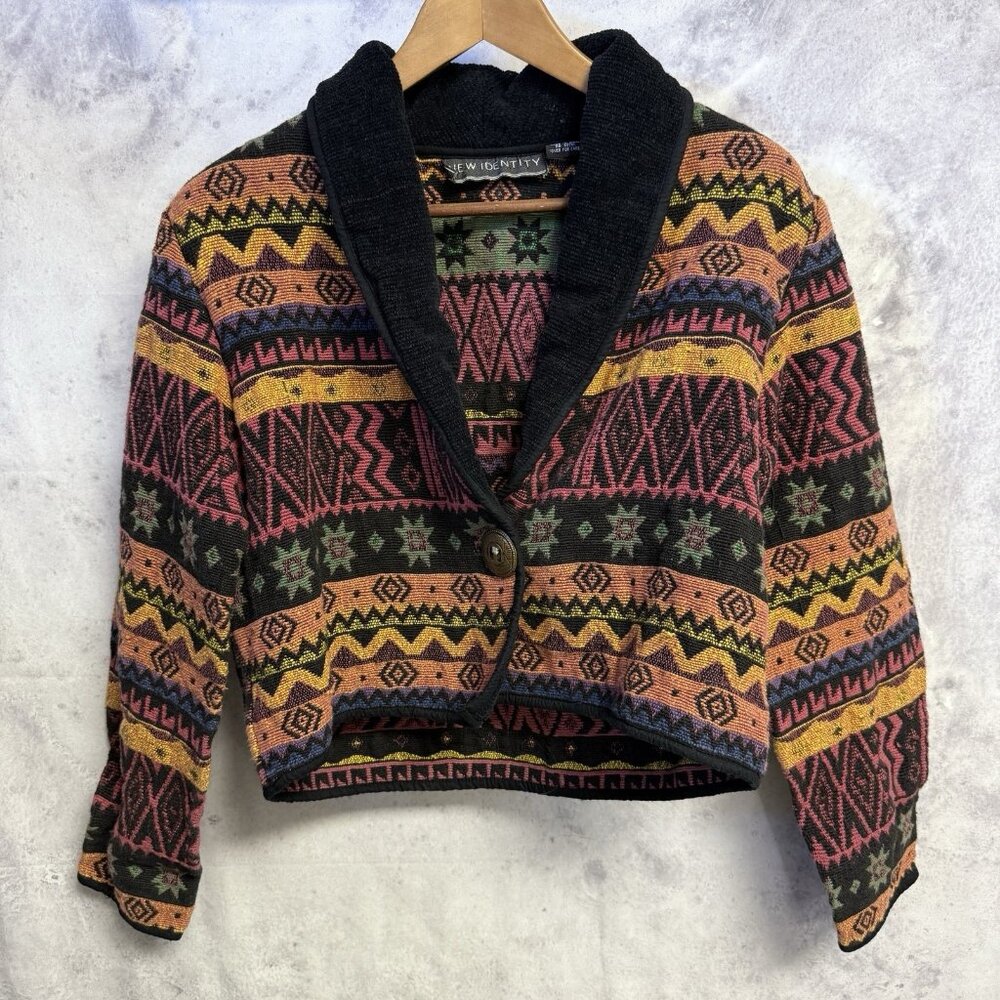 VTG New Identity Tapestry Jacket Womens L Aztec Southwestern Blazer Multicolor